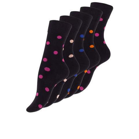 5 parov ženskih nogavic VCA, črne s pisanimi pikami 4075