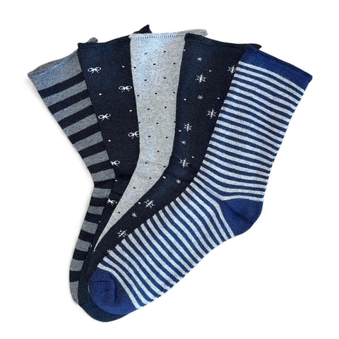 5 parov debelih termo ženskih nogavic brez elastike, temne različni vzorci 5821