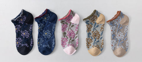 6 parov ženskih nizkih nogavic, reliefne rože 5970