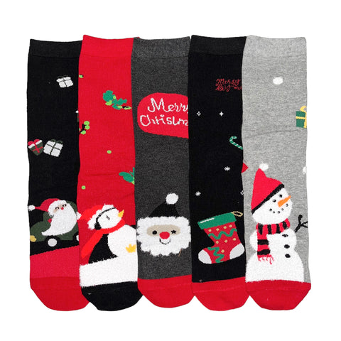 5 parov ženskih božičnih nogavic 5762 snežak