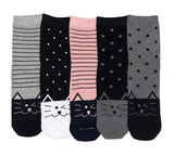 5 parov ženskih nogavic, pikice, črte in mačka