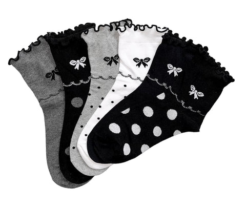 6 parov ženskih nogavic brez elastike, polvisoke črno-bele 5681