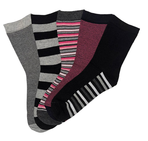 5 parov ženskih nogavic, črtaste roza-sivo-črne 5582