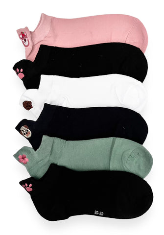 6 parov ženskih nizkih nogavic, enobarvne z mini motivom 5717.1