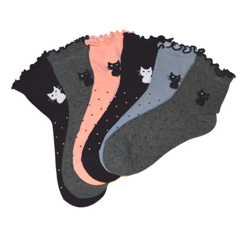 6 parov ženskih nogavic brez elastike, polvisoke z mačko 5682