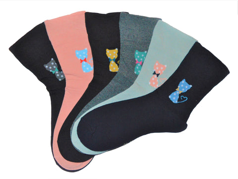 6 parov ženskih nogavic brez elastike, enobarvne z mačko 5630